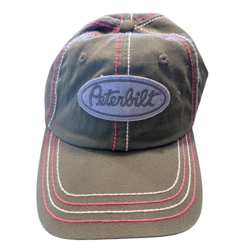 Peterbilt Ladies Thick Stitched Cap Olive Green Pink White Logo‎ Hat 1405332-00